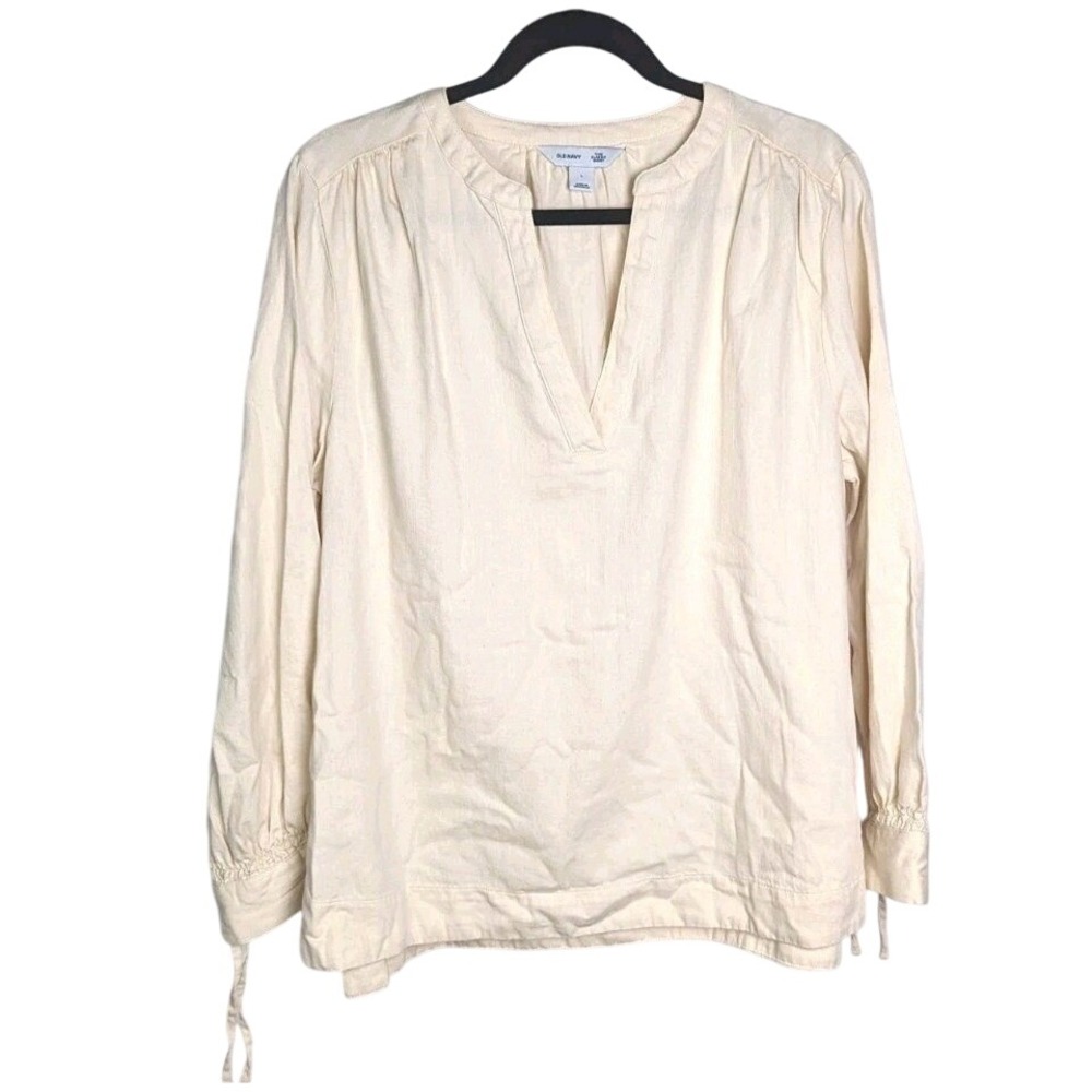 Old‎ Navy Boho Long Sleeve Cream Peasant Top with Tie Sleeve Tunic Cottagecore L